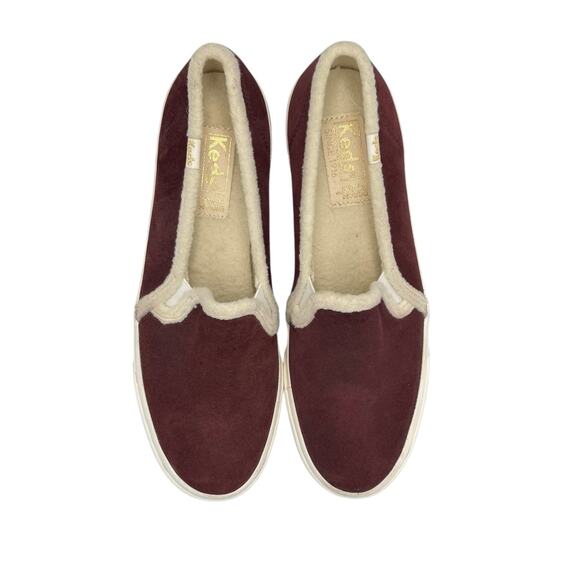 Keds Double Decker Maroon Maroon Suede Faux Shearling Lined Slip On Sneakers - Picture 2 of 13